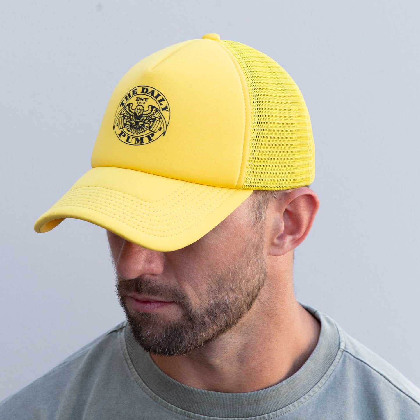 Daily Pump Printed Foam Trucker // Yellow