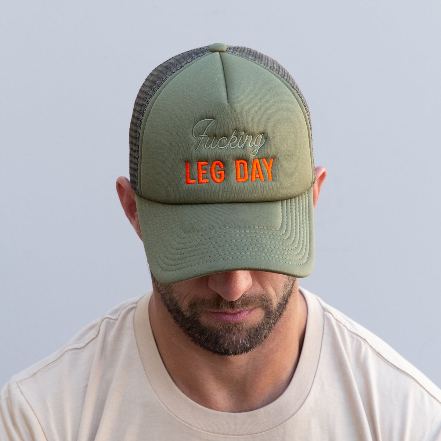 Embroidered Fucking Leg Day Foam Trucker // Forest Green