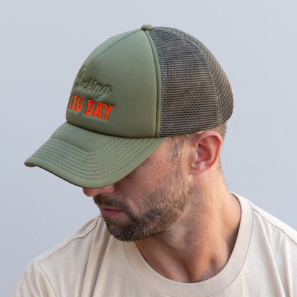 Embroidered Fucking Leg Day Foam Trucker // Forest Green