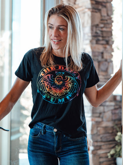 Women's Daily Pump Tie-Dye Logo Hi-Lo Tee // Black