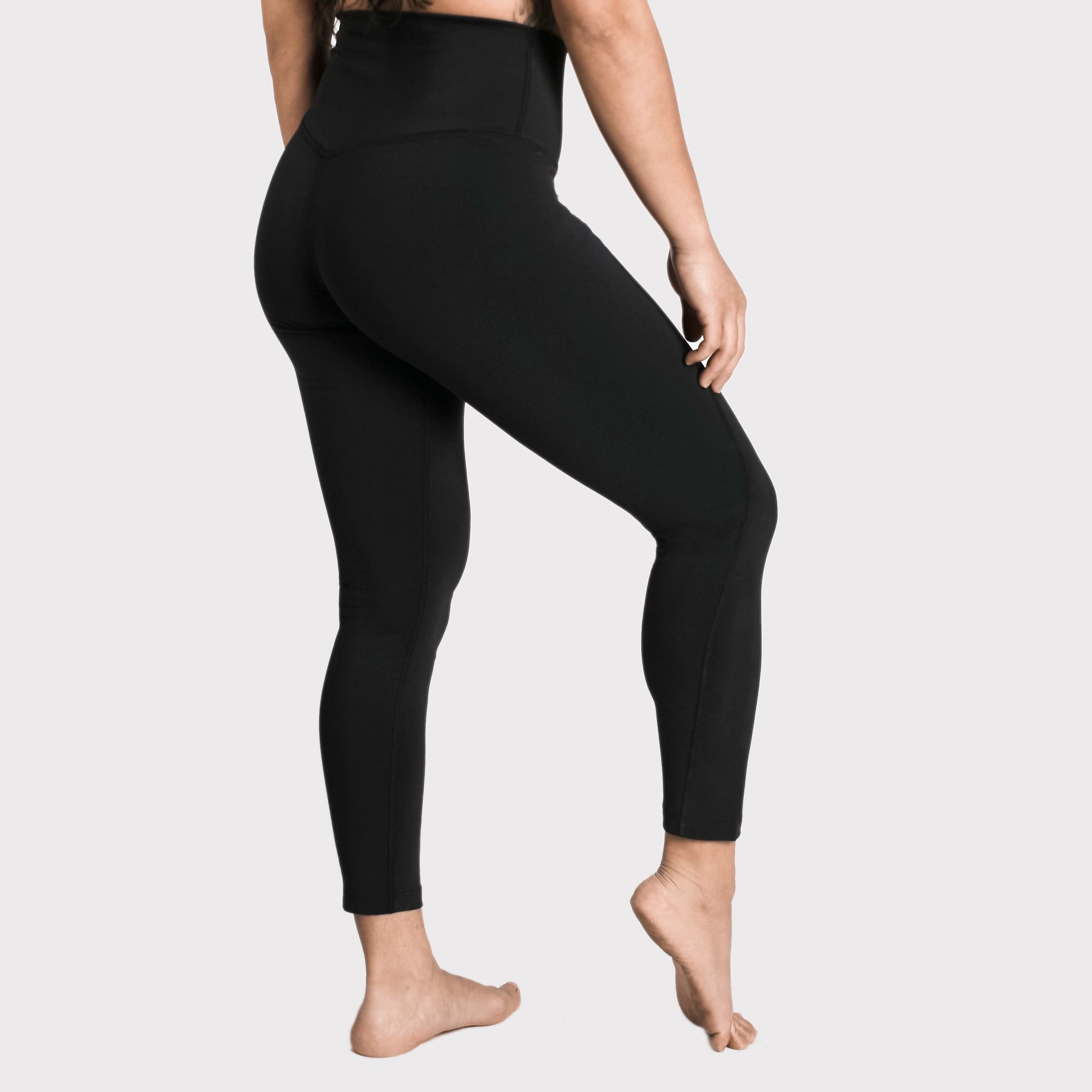CLZOUD Yoga Sweatpants Black Nylon,Spandex Women's Solid Color Cropped  Trousers Side Pockets High Waist Leggings Yoga Pants M