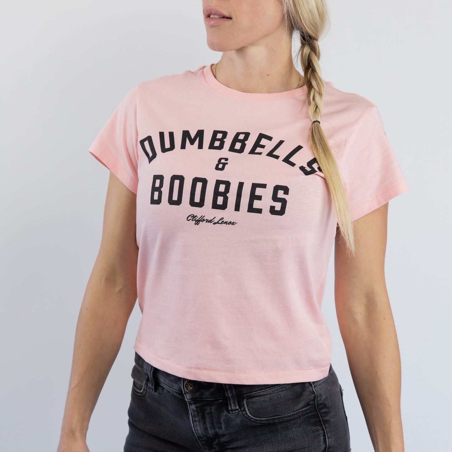 Women's Dumbbells & Boobies High Waisted Tee // Pink